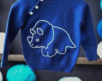 Hand Embroidered DINOSAUR Sweater