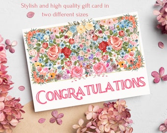 Floral Printable Congratulations Card Graduation Floral Congratulations Card Wedding Flowers Congratulations Colorful Card Design Minimalist