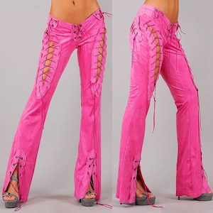 2 Fast 2 Furious Pink Pants | Suki Cosplay | Y2K Fashion | Burning Man Lace-Up Festival Pants | Leopard Print Snakeskin Print Available