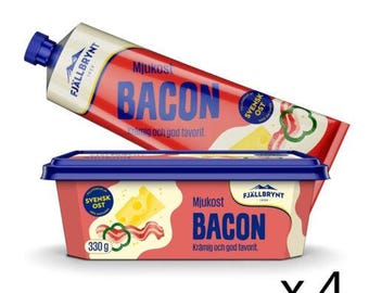 Fjällbrynt Cream Cheese Bacon 4-pack (4x250 grams) - Cheese in tube