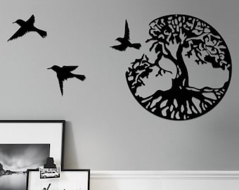 Tree of Life Wall Decor Metal Wall Art Family Tree Wall Decor with 3 Bird faouv