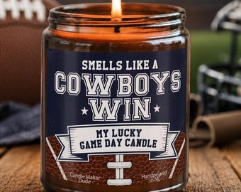 Smells Like a Cowboys Win Candle, Dallas Football Fan Gift, Lucky Game Day Candle, Football Candle, Game Day Gift for Him or Her