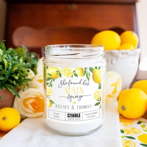 She Found Her Main Squeeze Candle, Personalized Wedding Candles, Bridal Shower Favors and Gifts, Citrus Yellow Wedding Decorations