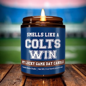 Vela con el aroma de una victoria de los Colts, vela de los Indianapolis Colts, decoración para el día del partido, regalo divertido para un fan de los Colts, vela de la suerte de los Colts, única