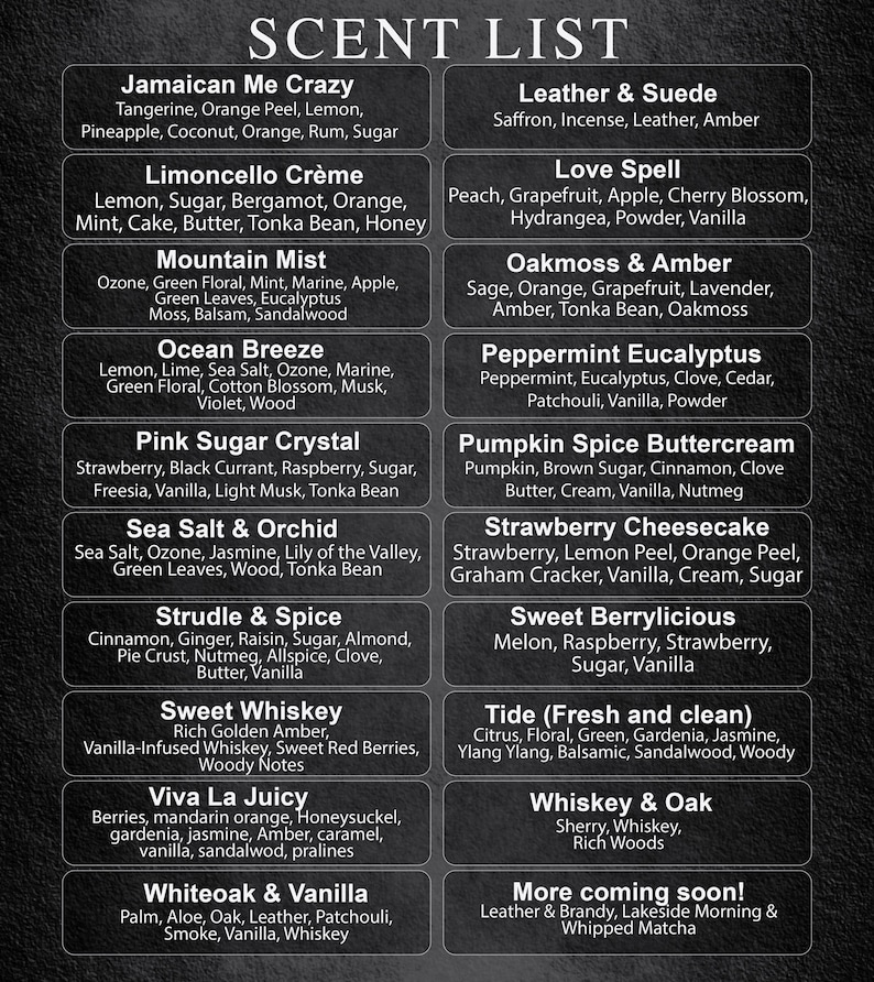 a black menu with a list of items on it