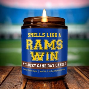 Smells Like a Rams Win Candle, Los Angeles Rams Candle, Game Day Decor, Funny Rams Fan Gift, Lucky Rams Candle, Unique