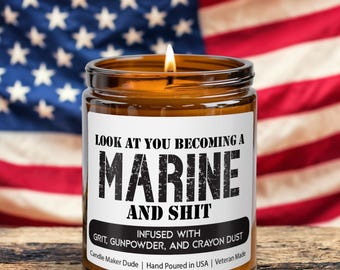 Marine Candle Veteran Gift - Bootcamp Graduation & Father's Day Gift Ideas from Veteran Owned Business, Funny Men's Military Candle