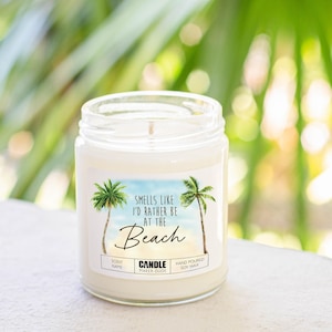 Smells Like I&#39;d Rather Be At The Beach Funny Gift Ideas Candles, Palm Tree Tropical Beach House Decor