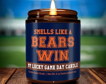 Vela con el aroma de la victoria de los Bears, vela de los Chicago Bears, decoración para el día del partido, regalo divertido para fans de los Bears, vela de los Lucky Bears, única