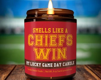 Vela con el aroma de una victoria de los Chiefs, vela de los Kansas City Chiefs, decoración para el día del partido, regalo divertido para un fan de los Chiefs, vela única de los Chiefs con la suerte