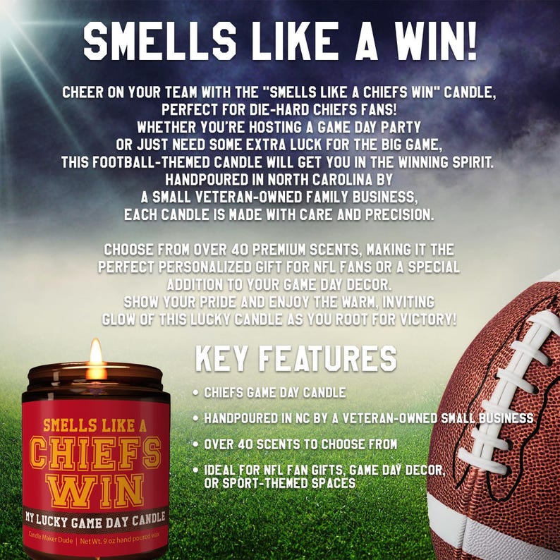 Smells Like a Chiefs Win Candle, Kansas City Chiefs Candle, Game Day Decor, Funny Chiefs Fan Gift, Lucky Chiefs Candle Unique image 2