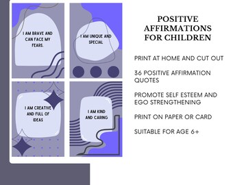 Print at Home | Blue Affirmation Cards for Children | Instant Download