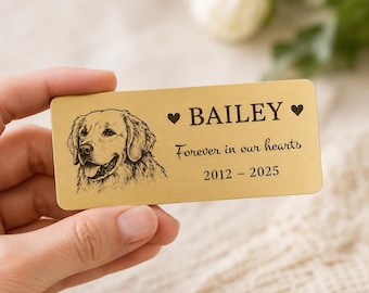 Placa conmemorativa personalizada para mascotas, placa de aluminio grabada con el nombre y retrato de la mascota, regalo de recuerdo para perros y gatos.