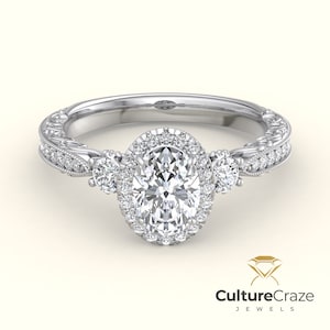Anillo de compromiso de moissanita de corte ovalado, anillo de moissanita de racimo ovalado, anillo de oro macizo de 14 k con halo, anillo de regalo de aniversario, anillo nupcial, anillo diario