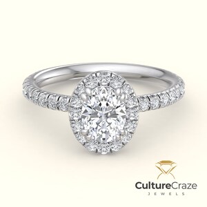Anillo de compromiso de moissanita de corte ovalado, Anillo de moissanita de racimo de halo ovalado, Anillo de oro macizo de 14 quilates, Anillo de regalo de aniversario, Anillo de novia, Anillo diario