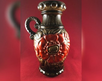 Scheurich 487 28 Alemanha Ocidental Lava Gorda Arte Vintage Cerâmica Laranja / Bruin (215)