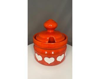 Weachtersbach Duitsland Vintage Suikerpot Mermelada Harten Rood Wit Keramiek (1001)