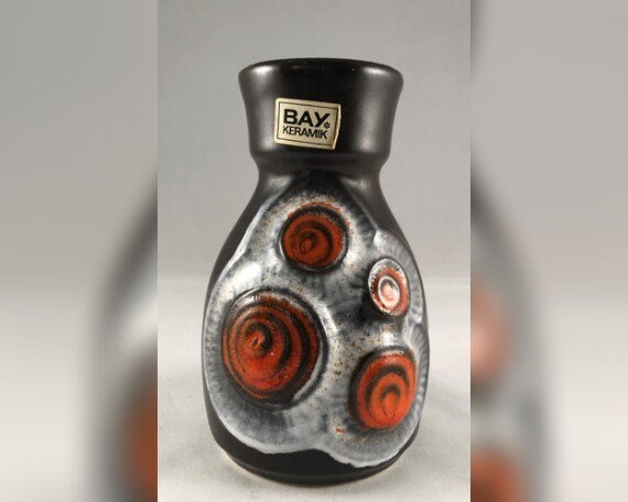 Bay keramik vaasje 84 14 Bodo Mans fossiel reliëf West-Germany Art Pottery (79)