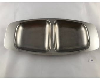 Alfra Alessi Rvs 2 vaks serveer schaaltje serving dish snacks Carlo Mazzeri en Anselmo Vitale (2-23)
