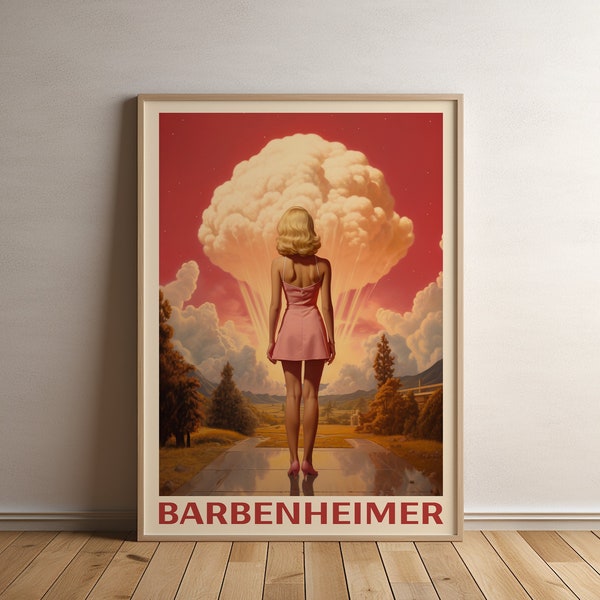 Barbenheimer Vintage Movie Poster Print Funny Poster Gift For Dad Atomic Bomb Print Christmas Gift For Boyfriend Printable Digital Download