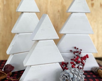 White Christmas tree table top set Christmas tree center piece Christmas white decorations wood tree Christmas tree set for table decor tree