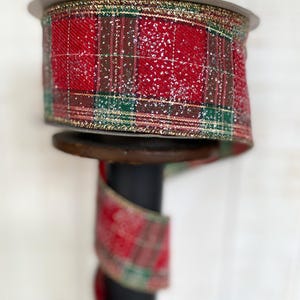 Wired Christmas plaid red and green ribbon 2.5 inch Christmas ribbon gold ribbon Christmas wired ribbon Gift wrapping ribbon Bow making gold