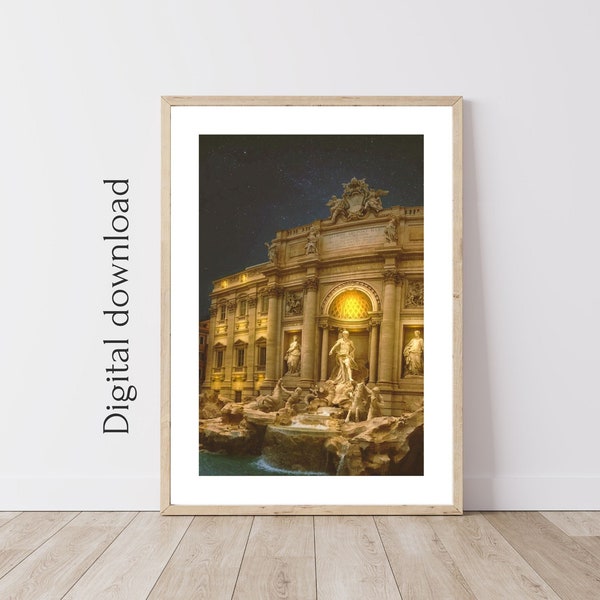 Trevi fountain photo printable wall art Rome photography Italy landscape instant digital download wall prints landmark poster home decor