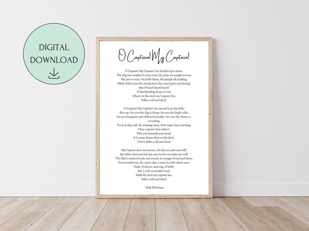 Oh Captain My Captain Poem Walt Whitman Poetry Printable Wall - Etsy