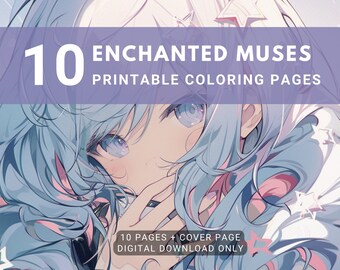 Enchanted Muses Mystical Girls Printable Coloring Pages, Immersive Magical Colouring Digital Art for Adults, Intricate Fantasy Sci-Fi Anime