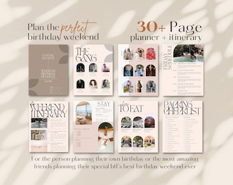 30+ Pages Digital Birthday Weekend Planner & Itinerary | Editable Canva Template Outfit Planner, Restaurants, Schedule + More | Printable
