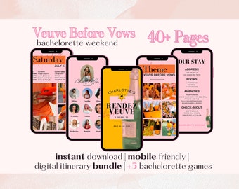 40+ Page Veuve Before Vows Bachelorette Weekend Digital Itinerary | Editable Canva Template | Mobile Friendly, Printable | Last Rendez Veuve