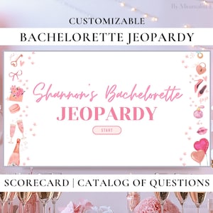Pink Bachelorette Party Jeopardy Game I Editable Canva Presentation | Bachelorette Trivia Game | Team Bride, Hen Party Games, Bridal Shower