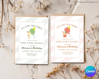 Padel & Piña Coladas Birthday Invitation: Editable Canva Template (Digital Download)