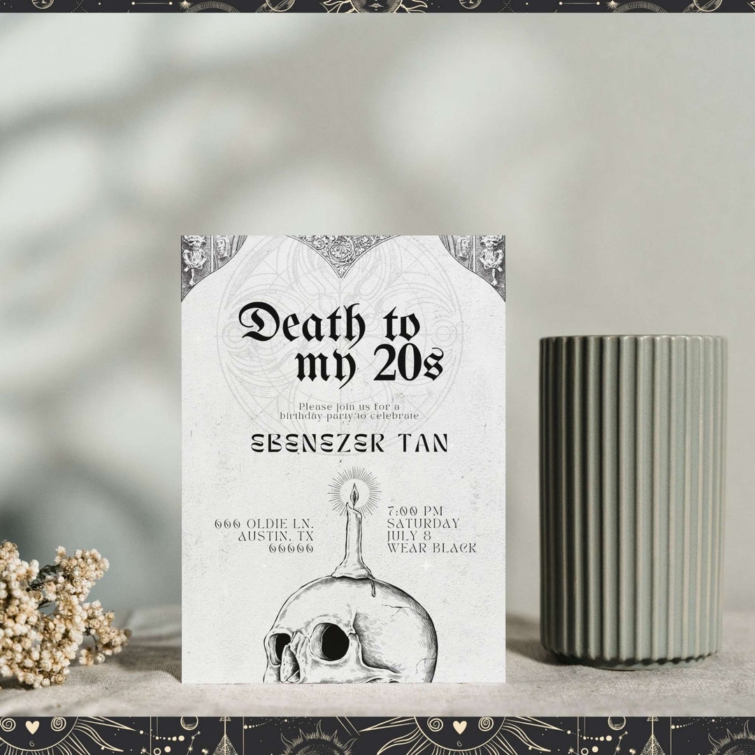 Death to Your 20s Party Invitation Editable Canva Template RIP 20s
