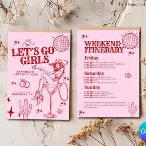 Last Rodeo Bachelorette Itinerary, Canva Template, Digital Download, Nashville Weekend Planner, Mobile Friendly Printable, Let&#39;s Go Girls