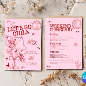 Last Rodeo Bachelorette Itinerary, Canva Template, Digital Download, Nashville Weekend Planner, Mobile Friendly Printable, Let&#39;s Go Girls