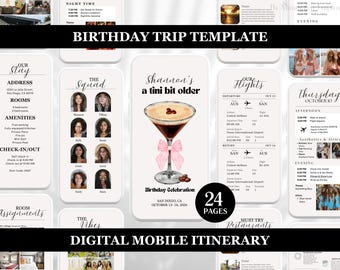 Birthday Trip Itinerary Template, 24 Page Digital Travel Planner, Editable Mobile Itinerary, Girls Trip Vacation Organizer, Tini Bit Older