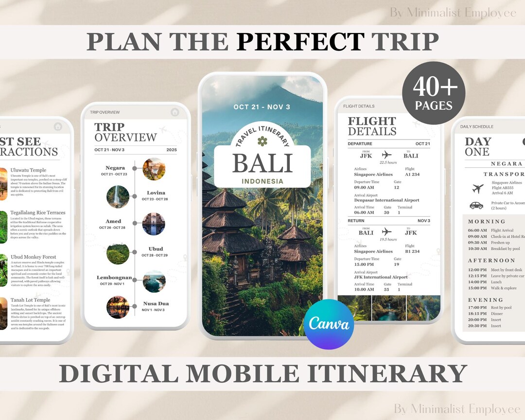 Mobile Travel Itinerary Planner: Customizable Canva Template (digital ...
