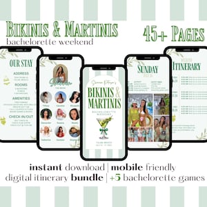 45+ Page Bikinis and Martinis Bachelorette Weekend Digital Itinerary | Editable Canva Template | Mobile Friendly | Dirty Martini Party