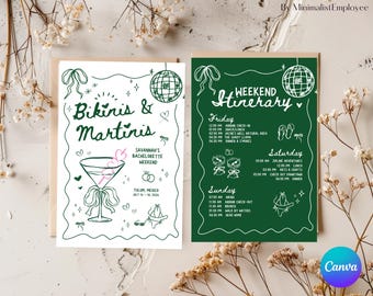 Bikinis and Martinis Bachelorette Itinerary, Editable Canva Template (Digital Download)
