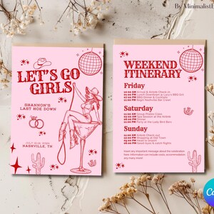 Last Rodeo Bachelorette Itinerary, Canva Template, Digital Download, Nashville Weekend Planner, Mobile Friendly Printable, Let&#39;s Go Girls