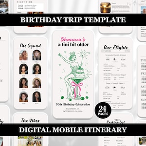 Modello di itinerario per viaggio di compleanno per bambine, pianificatore di viaggio digitale, itinerario modificabile per dispositivi mobili, organizzatore di vacanze per ragazze, Martini