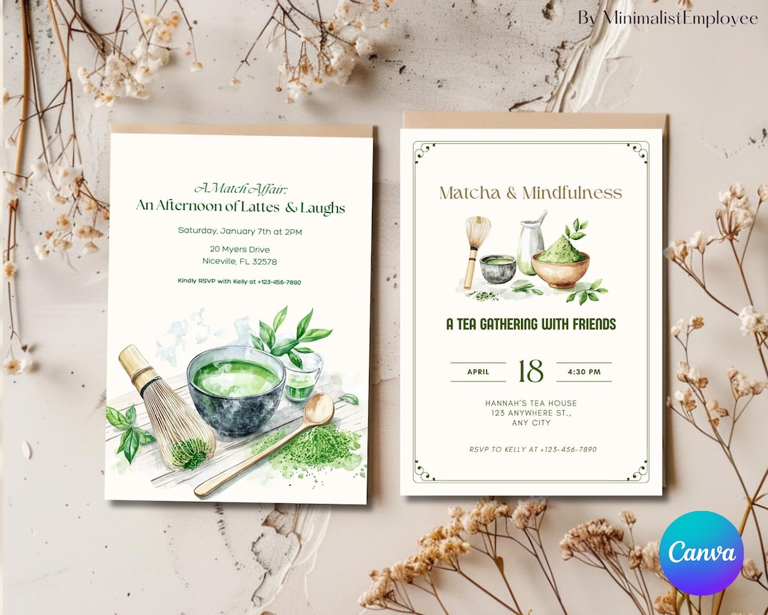 Matcha Party Invitation: Editable Tea Party Template (canva) - Etsy