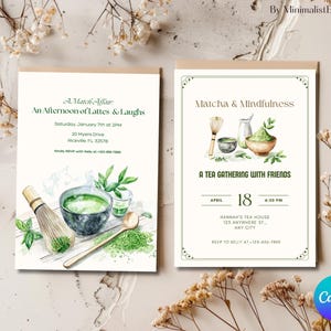 Matcha Invitation | Editable Printable Canva Template | Afternoon Tea, Par-Tea, Bridal Shower, Matcha Card, Matcha Party, Matcha Lover