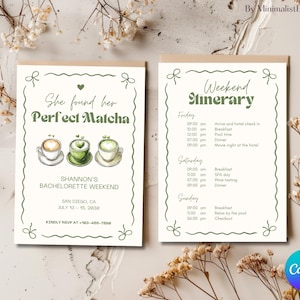 Perfect Matcha Invitation | Editable Printable Canva Template | Bachelorette Weekend, Bridal Shower, Matcha Card, Matcha Party, Matcha Event