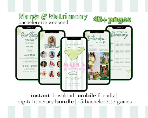Bachelorette Weekend Itinerary: Margs & Matrimony, Editable Canva Template (Digital Download)