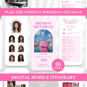 16-Page Minimalist Birthday Itinerary Template | Mobile Girl&#39;s Trip Planner | Birthday Weekend Invitation, Weekend Itinerary | Canva