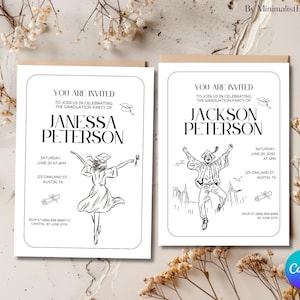 Plantilla de Canva para anuncio de invitación de graduación/tarjeta de invitación minimalista, invitación de graduación, universidad, escuela secundaria, universidad, último año de secundaria