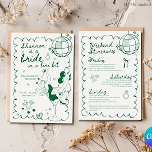 Bride in a Tini Bit Bachelorette Itinerary Invitation, Canva, Digital Download, Dirty Martini Weekend Planner, Mobile Friendly Printable
