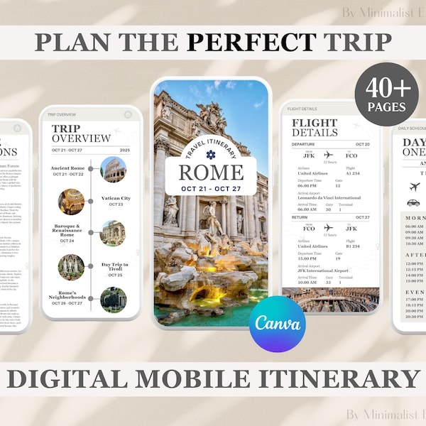 Plantilla de itinerario de viaje a Italia: Planificador móvil de Roma (Descarga digital)